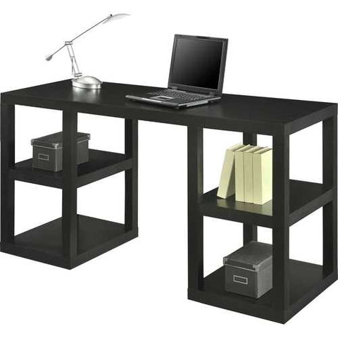 Image of Modern Home Office Computer Desk in Black Oak Wood Finish