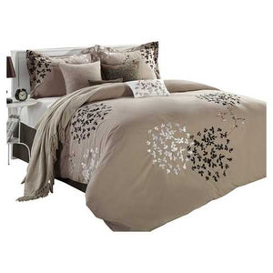 Queen size 8-Piece Comforter Set in Light Brown Black Tan White