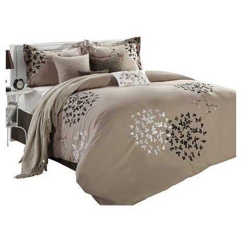 Image of Queen size 8-Piece Comforter Set in Light Brown Black Tan White