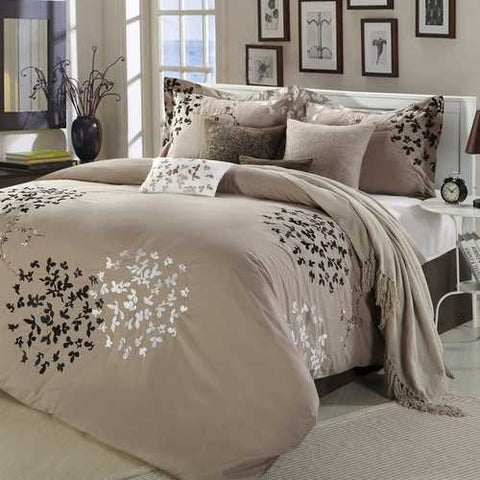 Image of Queen size 8-Piece Comforter Set in Light Brown Black Tan White