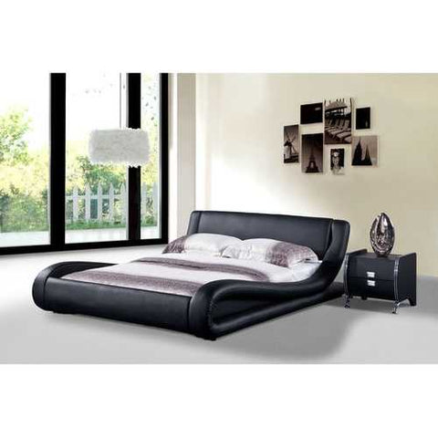 Image of Queen size Modern Black Faux Leather Platform Bed