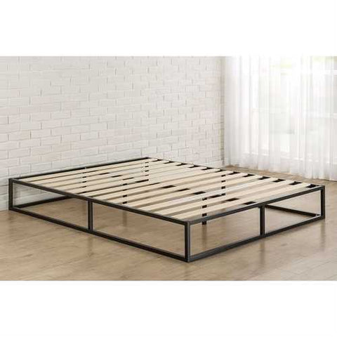 Image of Queen size Modern 10-inch Low Profile Metal Platform Bed Frame with Wood Slats