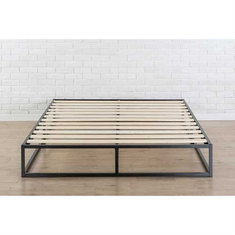 Image of Queen size Modern 10-inch Low Profile Metal Platform Bed Frame with Wood Slats