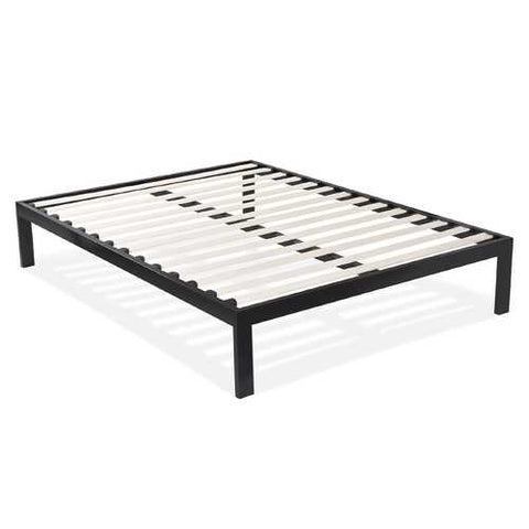 Image of Queen size Modern Black Metal Platform Bed Frame with Wood Slats