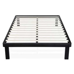 Queen size Simple Modern Black Metal Platform Bed Frame with Wood Slats