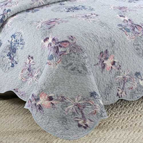 Image of Queen size 3-Piece Cotton Quilt in Purple Floral Bird Pattern