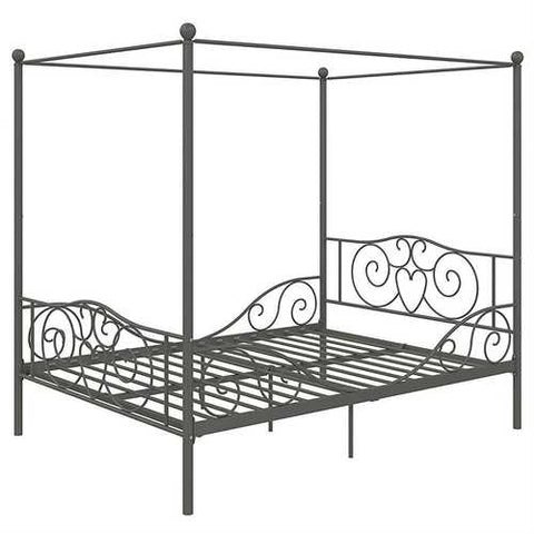 Image of Full size Heavy Duty Metal Canopy Bed Frame in Pewter Finish