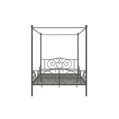 Image of Full size Heavy Duty Metal Canopy Bed Frame in Pewter Finish