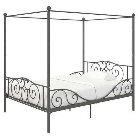 Image of Full size Heavy Duty Metal Canopy Bed Frame in Pewter Finish