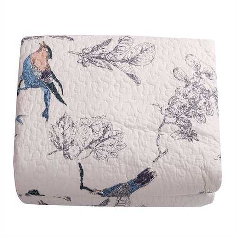 Image of Queen size 3-Piece Quilt Bedspread Set in 100-Percent Cotton with Floral Birds Pattern