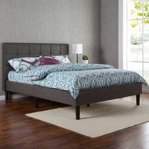 Image of Queen size Modern Classic Dark Grey Upholstered Platform Bed with Headboard