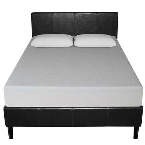 Image of Queen Espresso Faux Leather Platform Bed Frame with Headboard