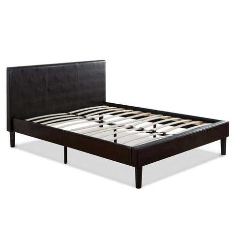 Image of Queen size Modern Platform Bed with Dark Brown Upholstered Faux Leather Headboard