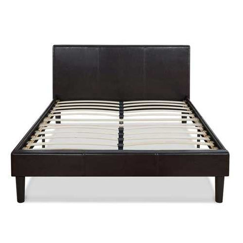 Image of Queen size Modern Platform Bed with Dark Brown Upholstered Faux Leather Headboard