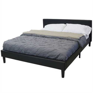 Queen size Black Faux Leather Platform Bed with Headboard