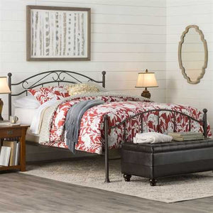 Queen size Scroll Design Metal Bed Frame with Headboard and Footboard in Brown Finish