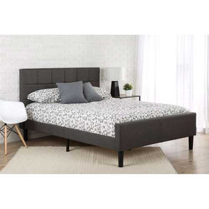 Queen size Dark Grey Upholstered Platform Bed with Headboard and Footboard