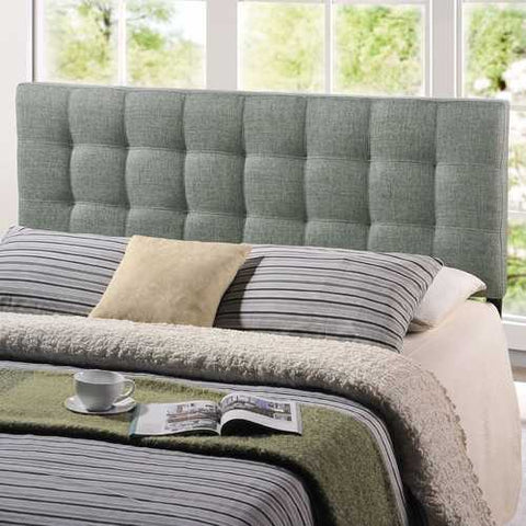 Image of King size Grey Fabric Upholstered Headboard with Modern Tufting