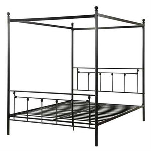 Queen Sturdy Metal Platform Bed Frame with Canopy in Black Metal Finish