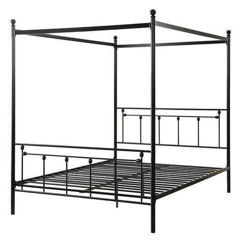 Image of Queen Sturdy Metal Platform Bed Frame with Canopy in Black Metal Finish