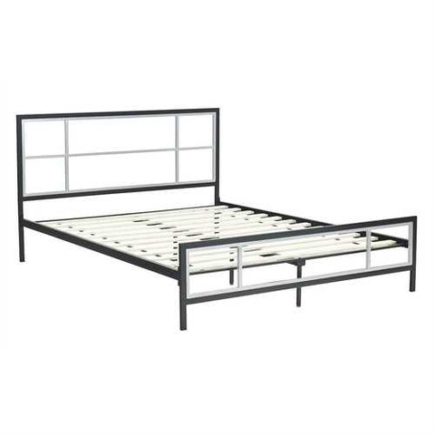 Image of Queen size Modern Platform Metal Bed Frame with Headboard Footboard and Wooden Slats