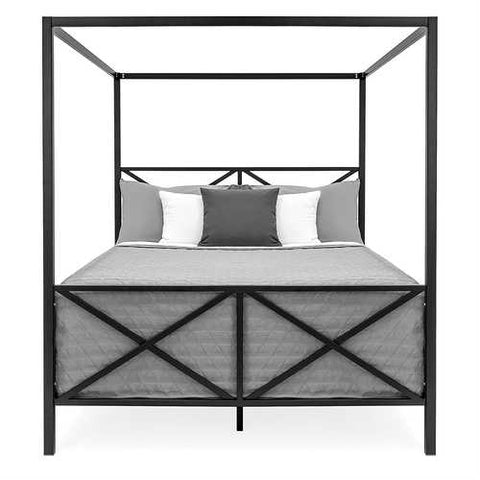 Image of Queen size 4-Post Canopy Bed Frame in Black Metal Finish