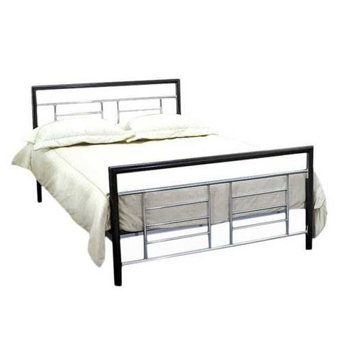 Image of Queen size Metal Platform Bed with Headboard and Footboard in Black Silver Finish