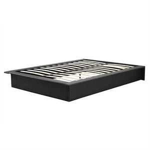 Queen size Modern Black Faux Leather Platform Bed Frame with Wood Mattress Support Slats