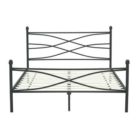 Image of Queen size Matte Black Metal Platform Bed Frame with Headboard and Footboard