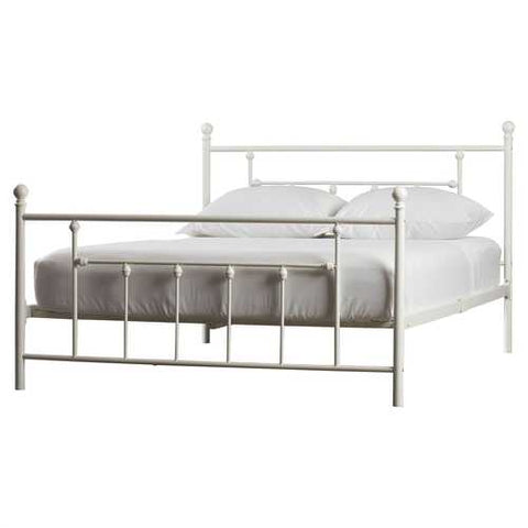 Image of Queen size White Metal Platform Bed Frame with Headboard and Footboard