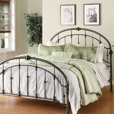 Image of Queen size Metal Bed in Antique Bronze Pewter Finish with Headboard and Footboard