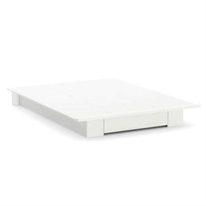 Queen size White Modern Platform Bed Frame with Bottom Storage Drawer