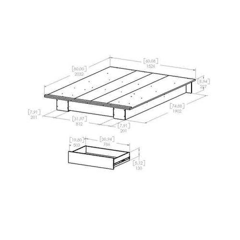 Image of Queen size White Modern Platform Bed Frame with Bottom Storage Drawer