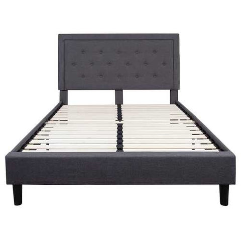 Image of Queen size Dark Gray Fabric Upholstered Platform Bed Frame with Headboard