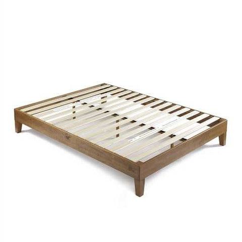 Image of Queen size Solid Wood Modern Platform Bed Frame in Rustic Pine Finish