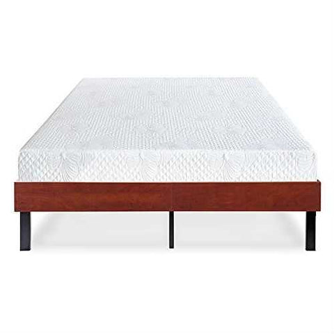 Image of Queen size Metal Slat Platform Bed Frame with Cherry Finish Wood Sides