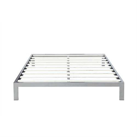 Image of Queen size Silver Metal Platform Bed Frame with Wooden Slats