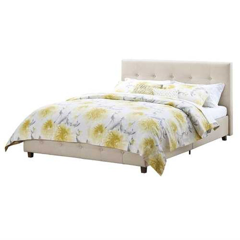 Image of Queen Tan Linen Upholstered Platform Bed Frame with Button Tufted Headboard