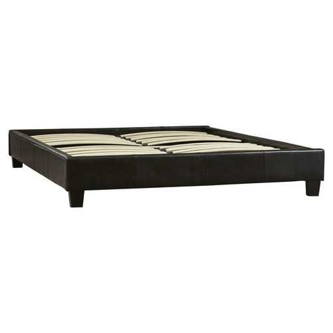 Image of Queen size Modern Dark Chocolate Brown Faux Leather Upholstered Platform Bed Frame