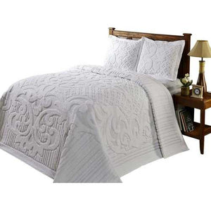 Queen size 3-piece 100-Percent Cotton Chenille Bedspread in White with Shams