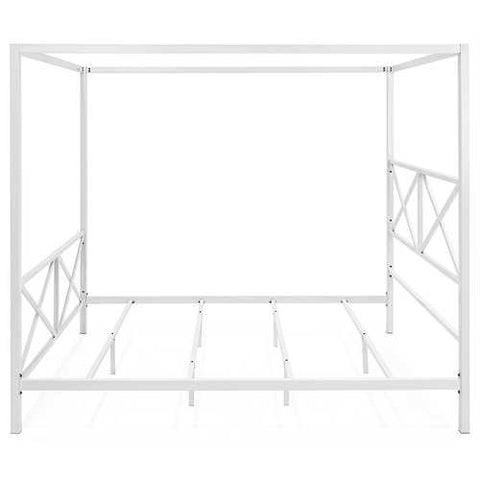 Image of Queen size Modern Canopy Bed Frame in White Metal Finish