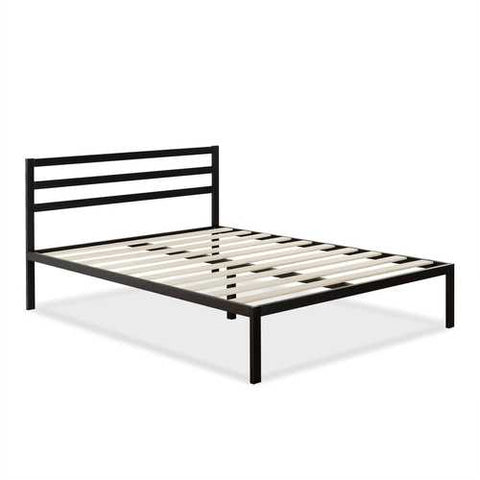 Image of Queen Metal Platform Bed Frame with Headboard and Wood Slats