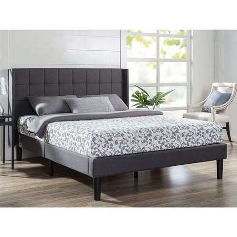 Image of Queen size Grey Wingback Upholstered Platform Bed