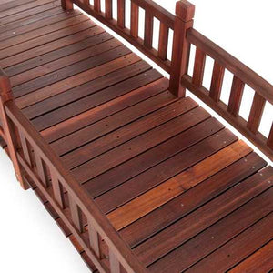 Durable 8-Ft Garden Bridge with Hand Rails in Red Shorea Wood Outdoor