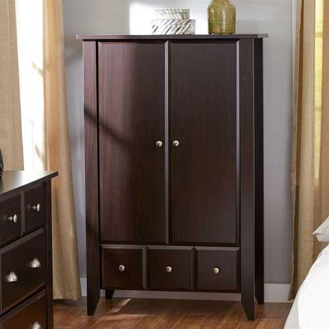 Image of Bedroom Wardrobe Armoire Cabinet in Dark Brown Mocha Wood Finish