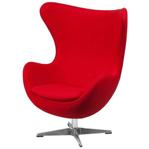 Red Wool Fabric Contemporary Armchair Egg Shaped Living Room Accent Chair