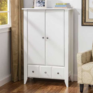 Classic Bedroom Armoire Wardrobe Cabinet in Soft White Wood Finish