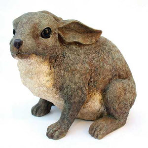 Bunny Rabbit Outdoor Garden Statue in Grey Brown Resin