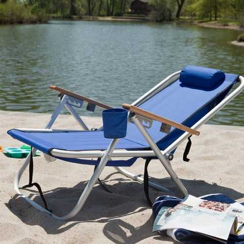 Image of Royal Blue Beach Chair Recliner with Backpack Carrying Straps