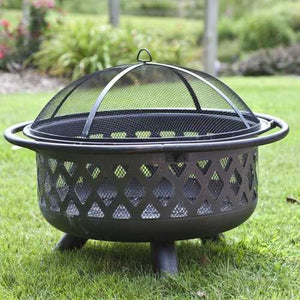 36-inch Bronze Fire Pit with Grill Grate Spark Screen Cover and Poker